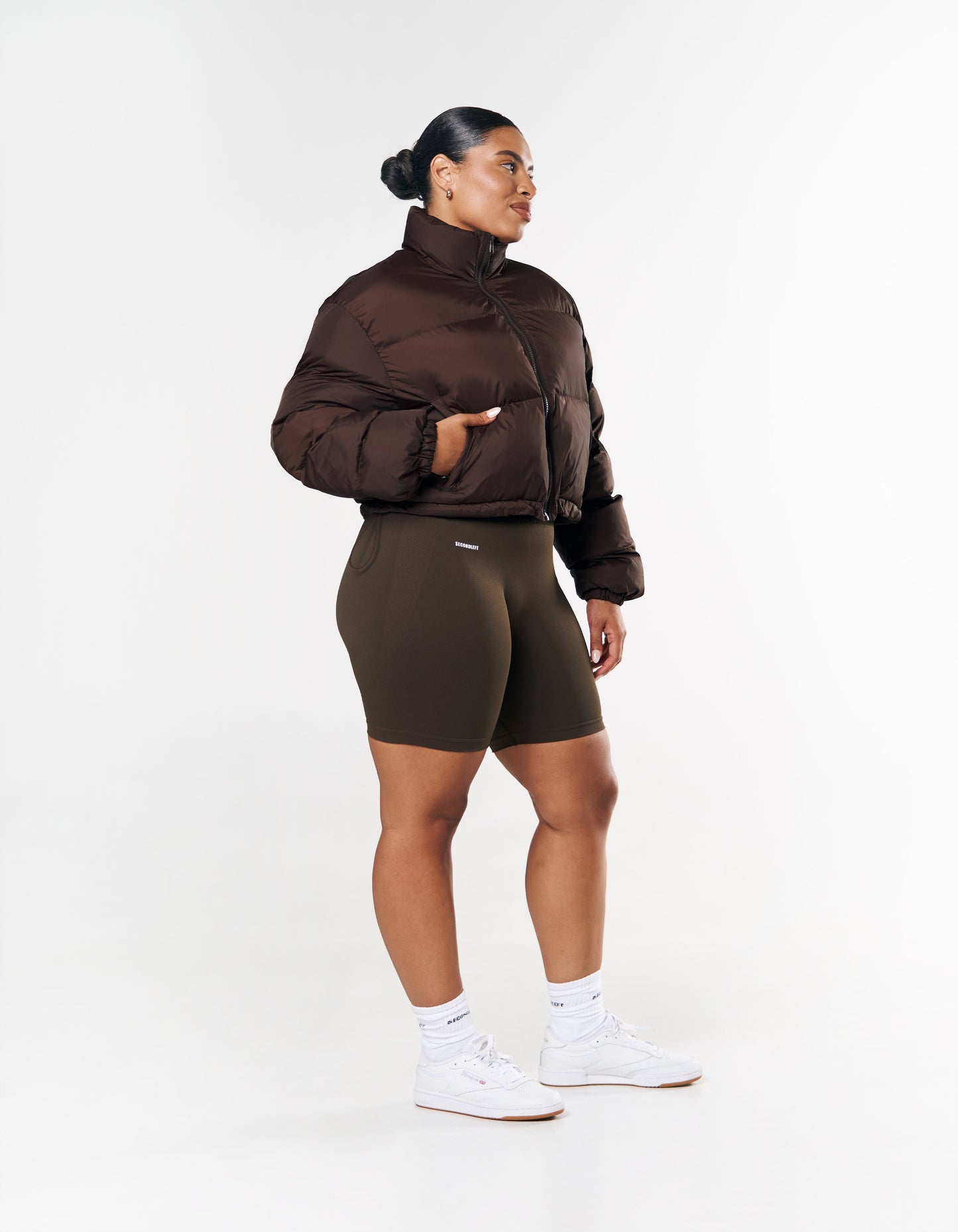 Cropped Puffer - Brown